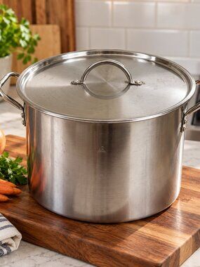 8 Qt Stainless Steel Stackable Pot W/ Metal Lid Durable Cooking Pan Soup Vintage